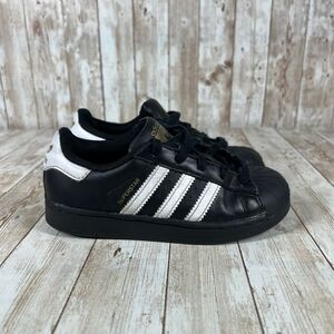 Adidas Superstar Classic Black White Gold Sneakers Athletic‎ Shoes Size 12K Kids
